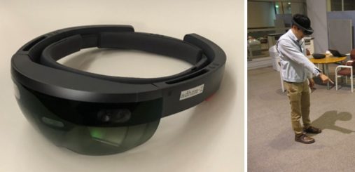 HMD(MS社HoloLens) と「環境ウォッチ」を使用している状況